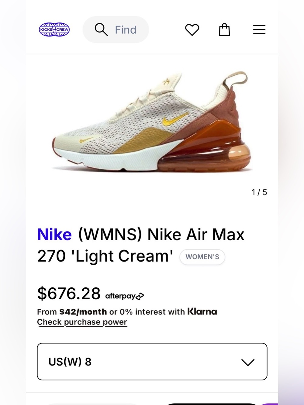 Nike Women's Air Max 270 in Cream, Gold & Brown